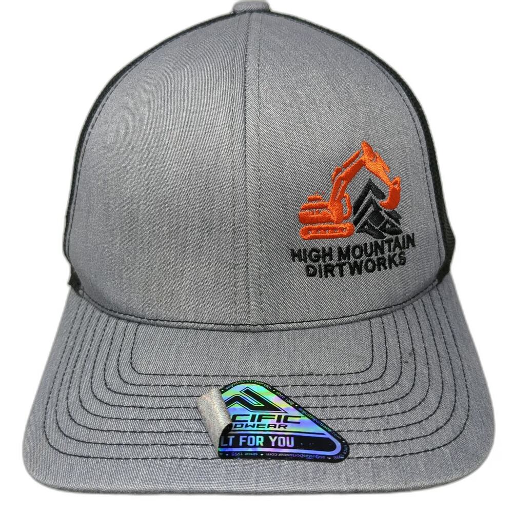Pacific Headwear Trucker Hat Gray Black One Size High Mountain Dirtworks Logo